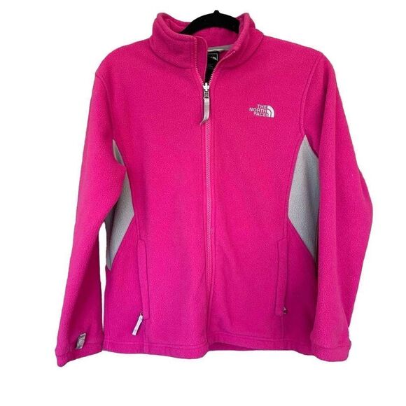 The North Face girls pink and gray fleece jacket size large - Picture 1 of 10